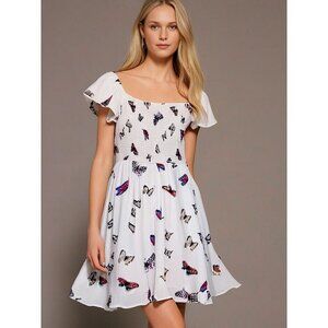 Love Fire women's Summer Dress MEDIUM White Butterfly stretch Lightweight Swing
